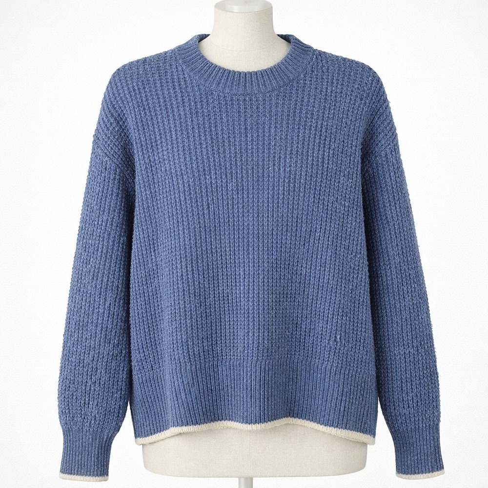 Faherty‎ Womens Waffle Knit Wool Crewneck Sweater Size XS Blue Fisherman Coastal